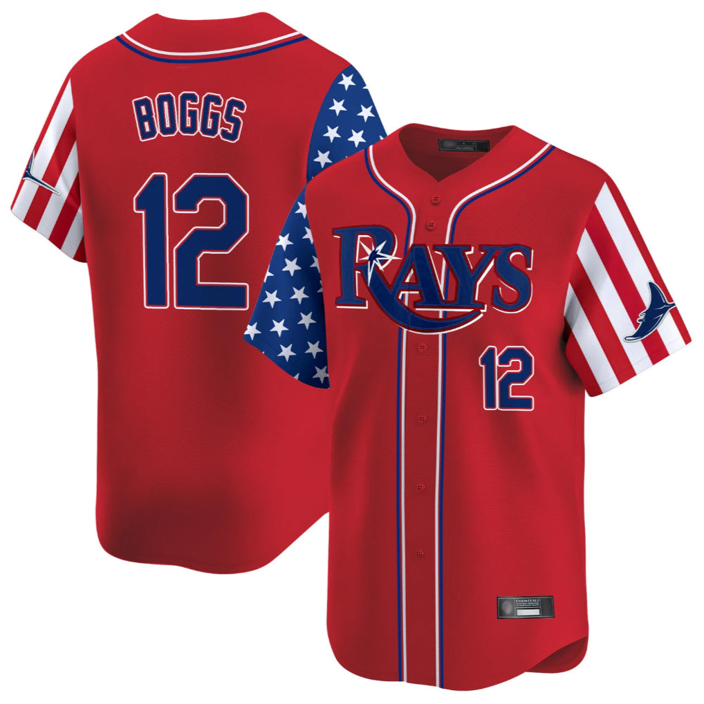 T.Bay Rays #12 Wade Boggs Player Red 2025 Independence Day Vapor Premier Limited Hdoa Stitched Jerseys
