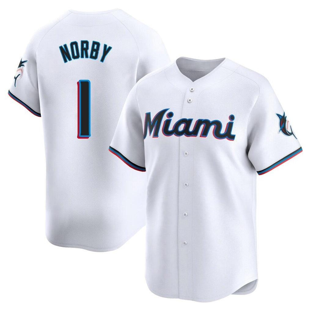 M.Marlins #1 Connor Norby Player White  Home Limited Hdoa Stitched Jerseys