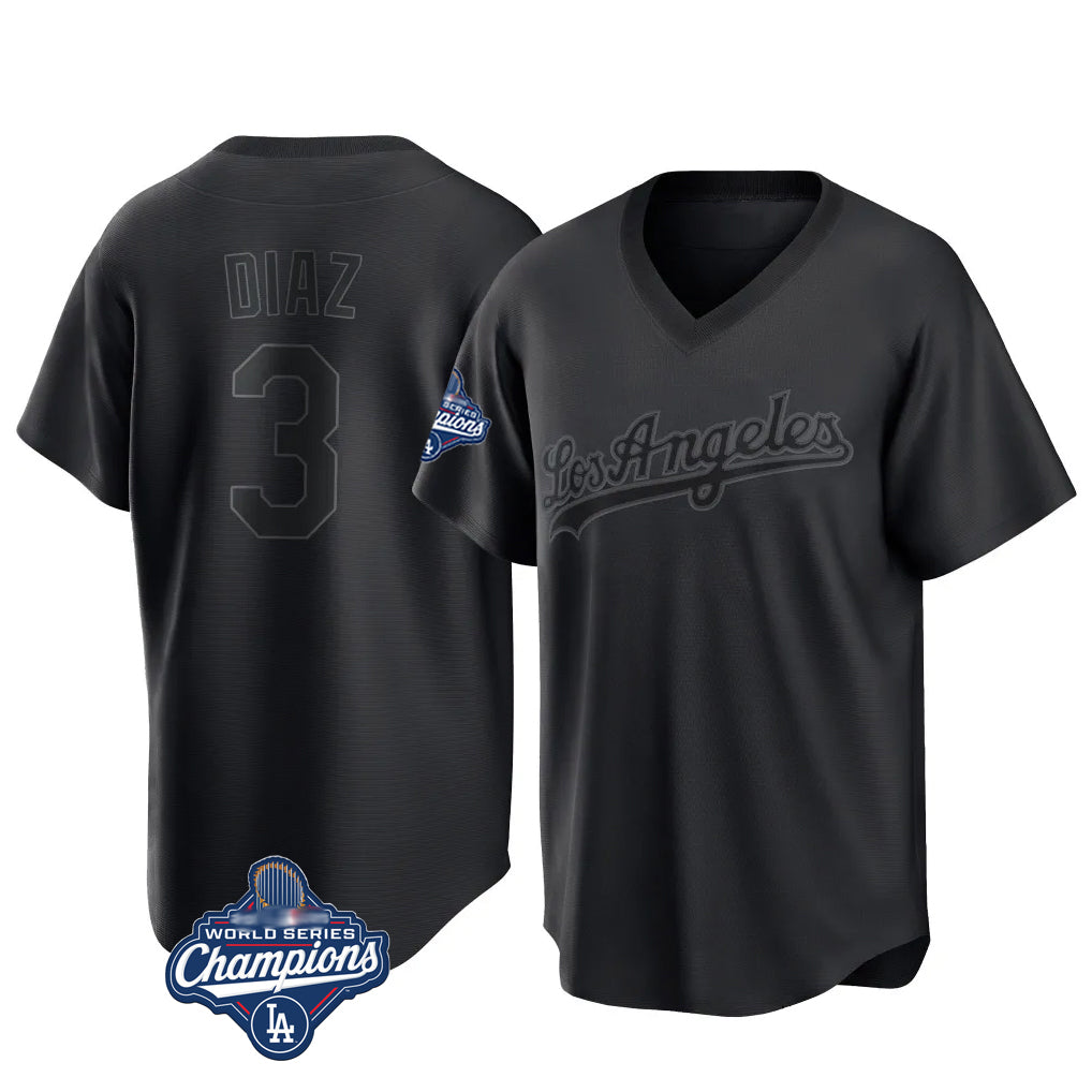 LA.Dodgers #3 Edwin D¨ªaz Player Black World Series Meet Pitch Fashion T-shirt Hdoa Stitched Jerseys