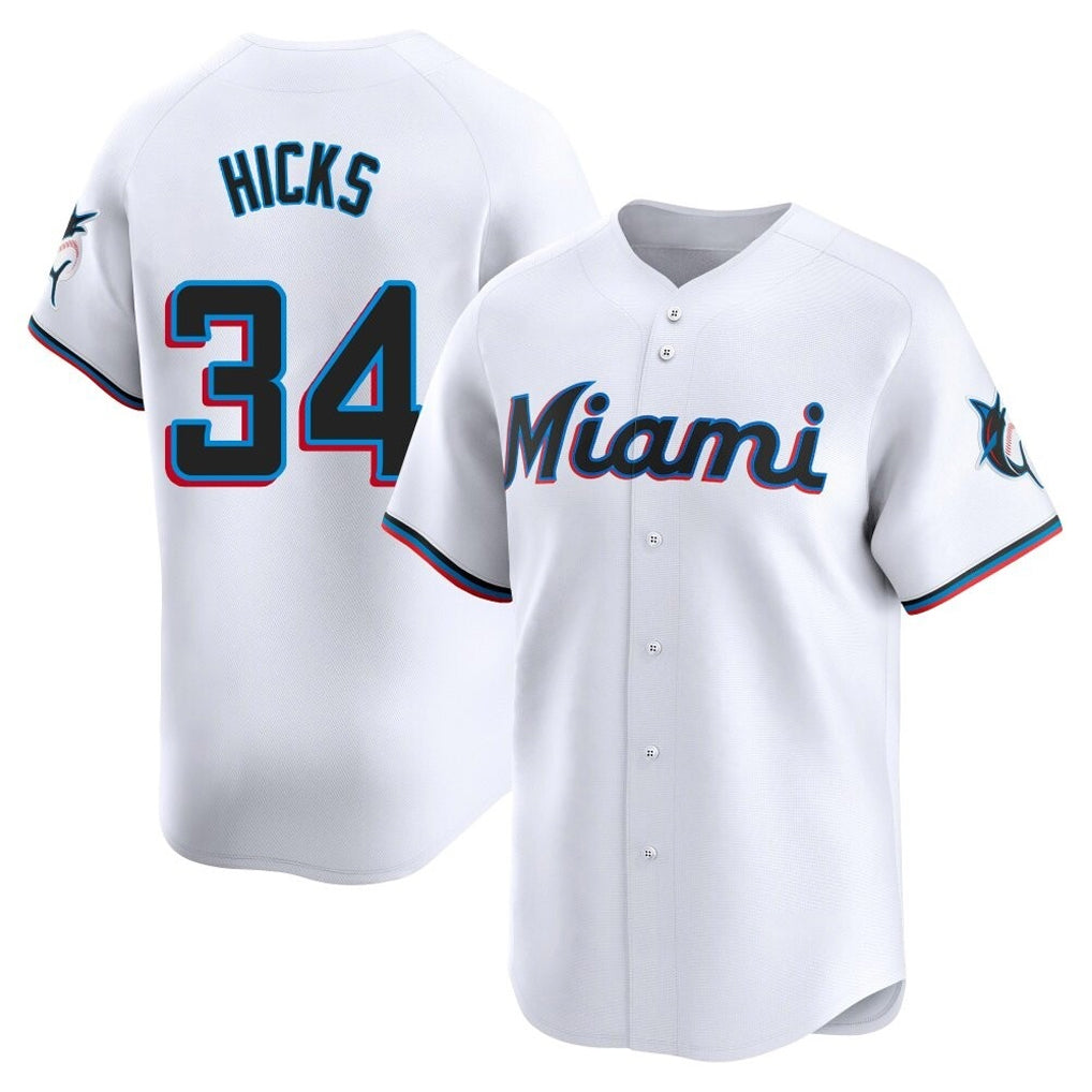 M.Marlins #34 Liam Hicks Player White  Home Limited Hdoa Stitched Jerseys