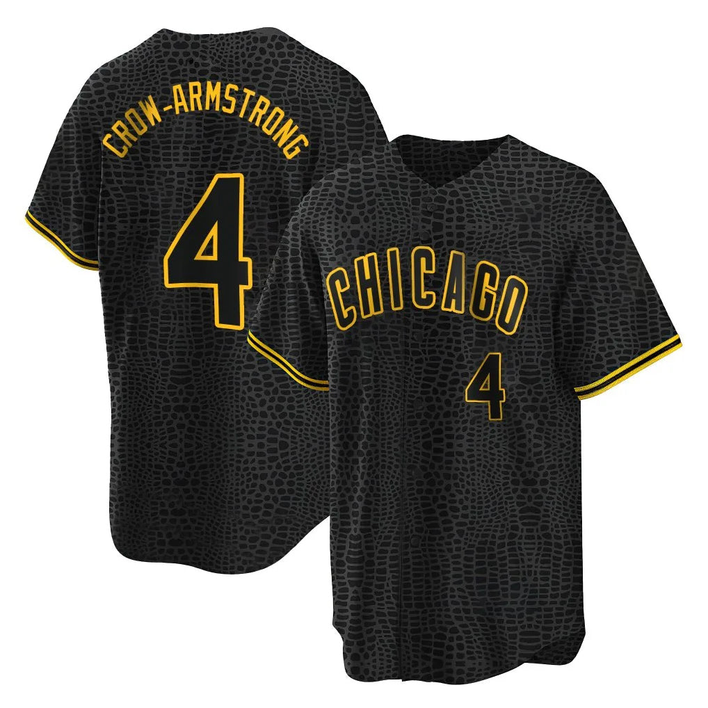 C.Cubs #4 Pete Crow-Armstrong Player Black Snake Skin City Game Hdoa Stitched Jerseys