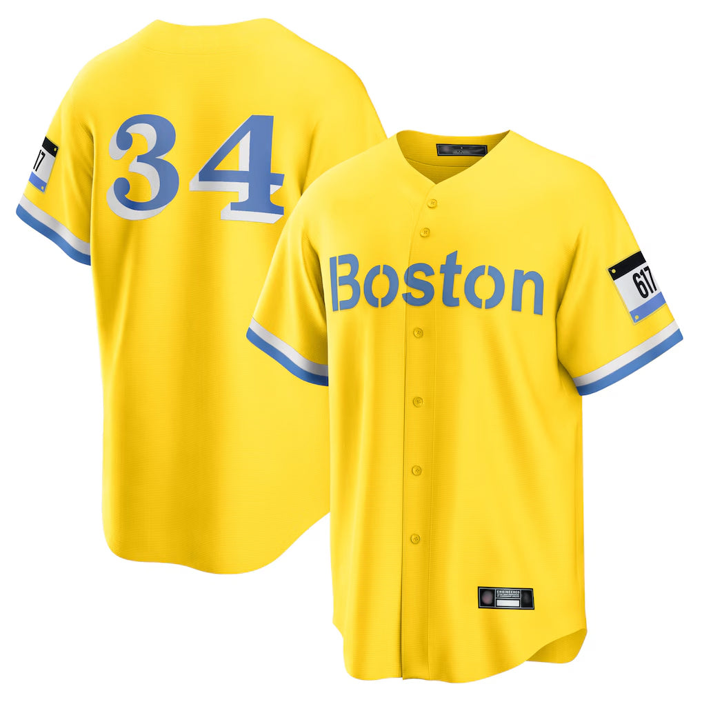B.Red Sox #34 David Ortiz Player Yellow Home Game Hdoa Stitched Jerseys