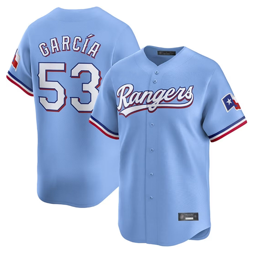 T.Rangers #53 Adolis Garcia Player Light Blue Home Limited Hdoa Stitched Jerseys