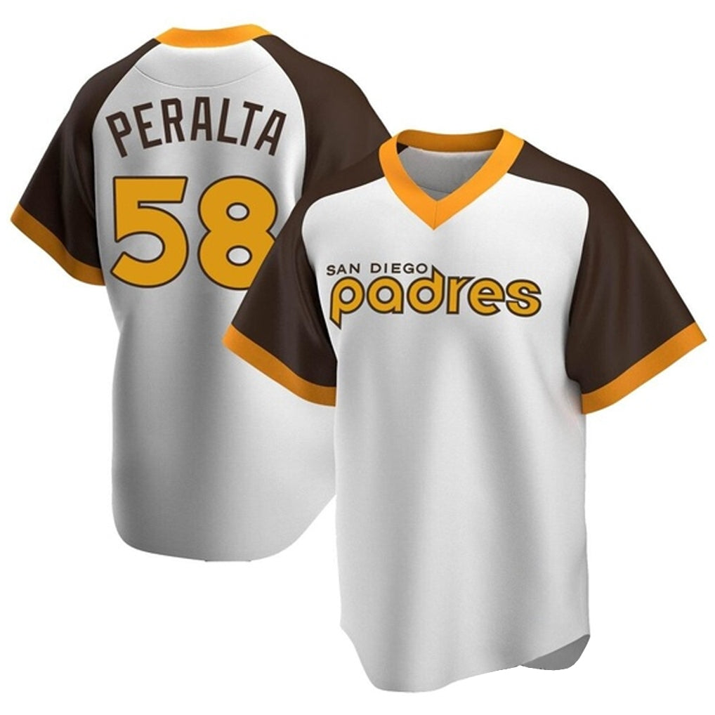 S.Diego Padres #58 Wandy Peralta Player White Home Cooperstown Collection Replica Game Hdoa Stitched Jerseys
