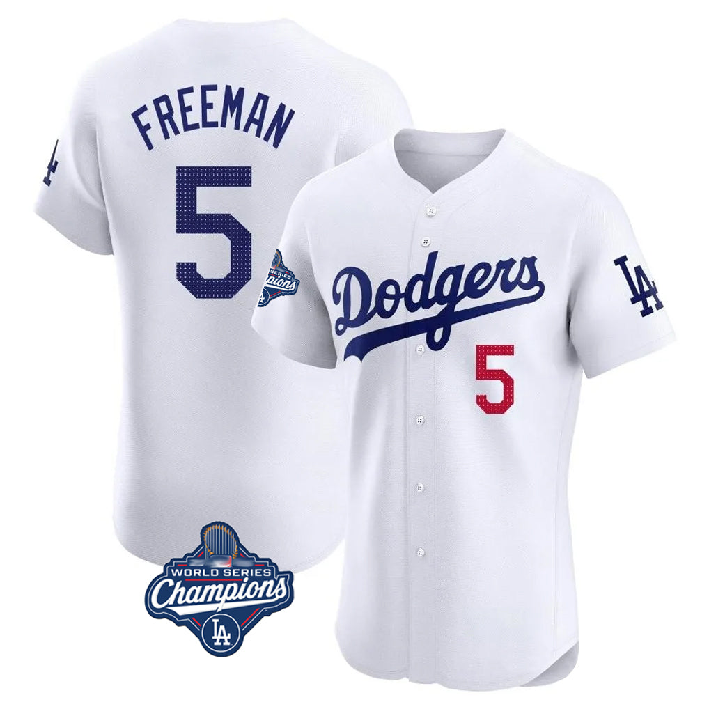 LA.Dodgers #5 Freddie Freeman Player White World Series Meet Limited Elite Home Hdoa Stitched Jerseys