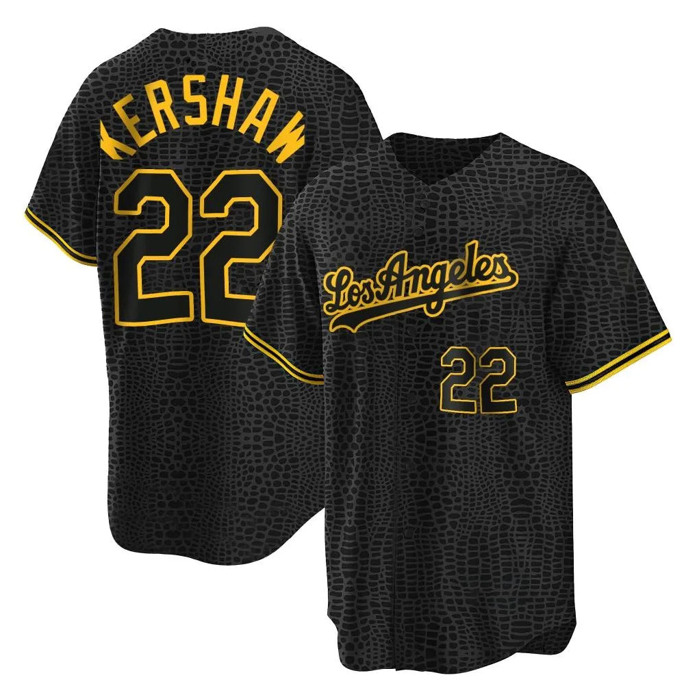 LA.Dodgers #22 Clayton Kershaw Player Black Snake Skin City Game Home Hdoa Stitched Jerseys