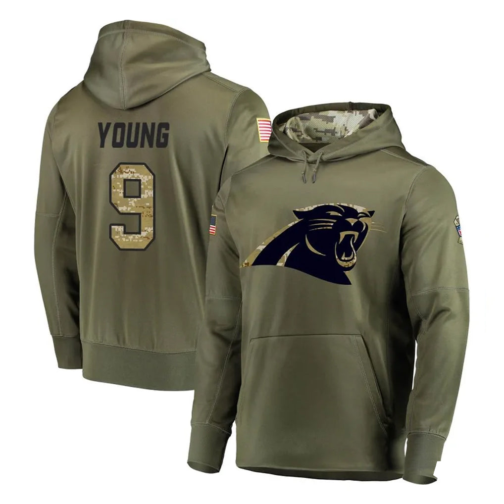 C.Panthers #9 Bryce Young Player Olive Salute to Service Hoodies Hdoa Stitched Jerseys