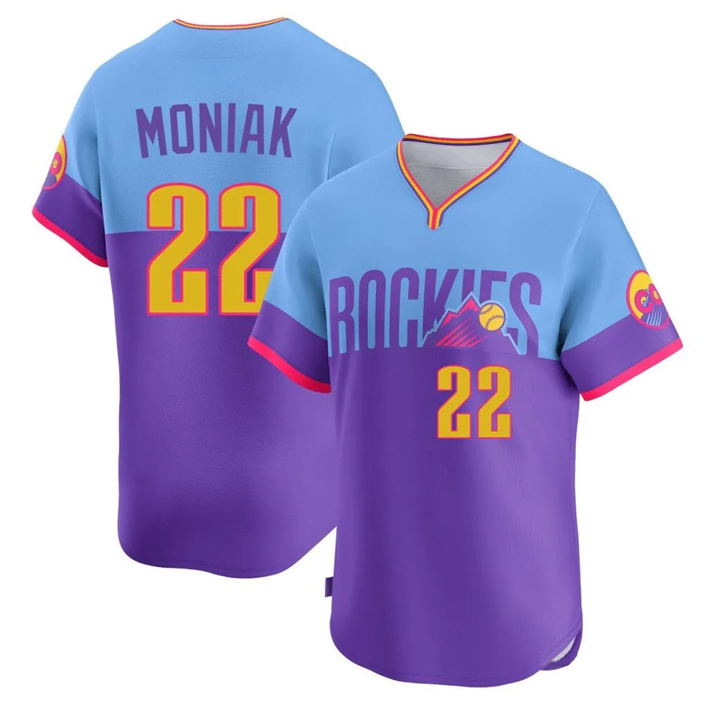 C.Rockies #22 Mickey Moniak Player Purple-Light Blue City Connect Limited Home T-shirt Hdoa Stitched Jerseys