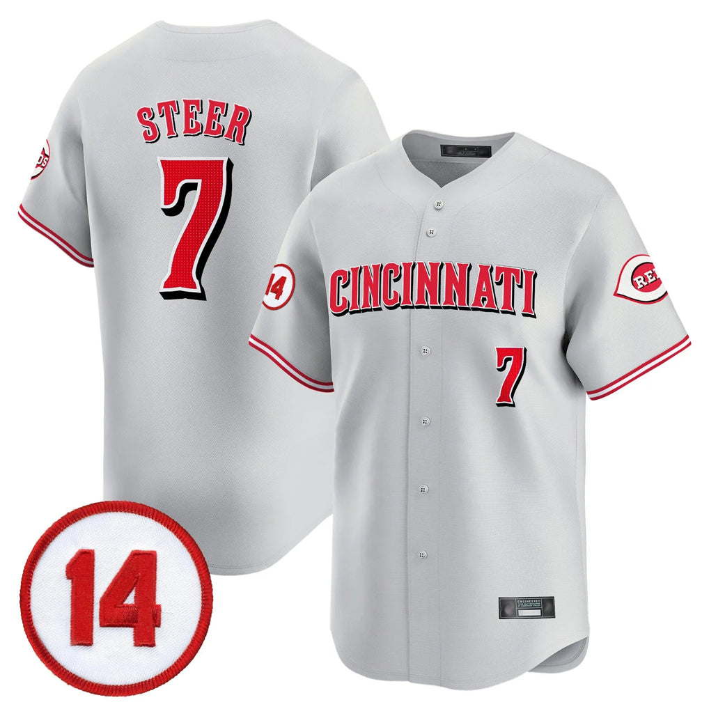 C.Reds #7 Spencer Steer Player Gray Vapor Premier Limited Home Hdoa Stitched Jerseys