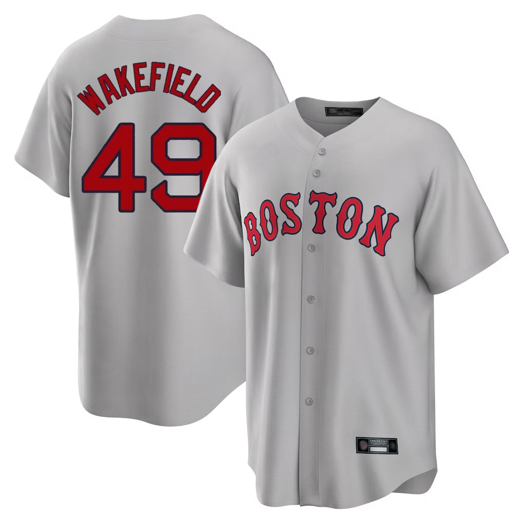 B.Red Sox #49 Tim Wakefield Player Gray Road Home Game Hdoa Stitched Jerseys