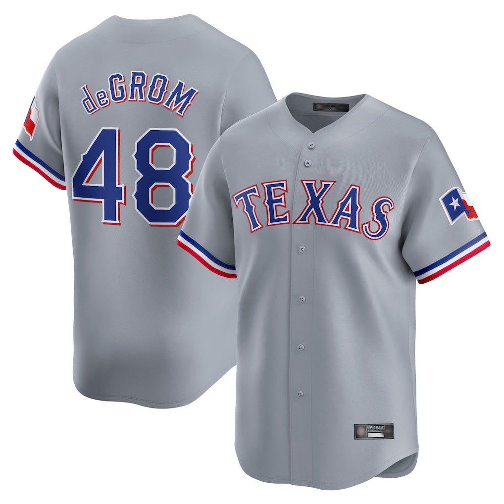 T.Rangers #48 Jacob deGrom Player Gray Home Limited Hdoa Stitched Jerseys