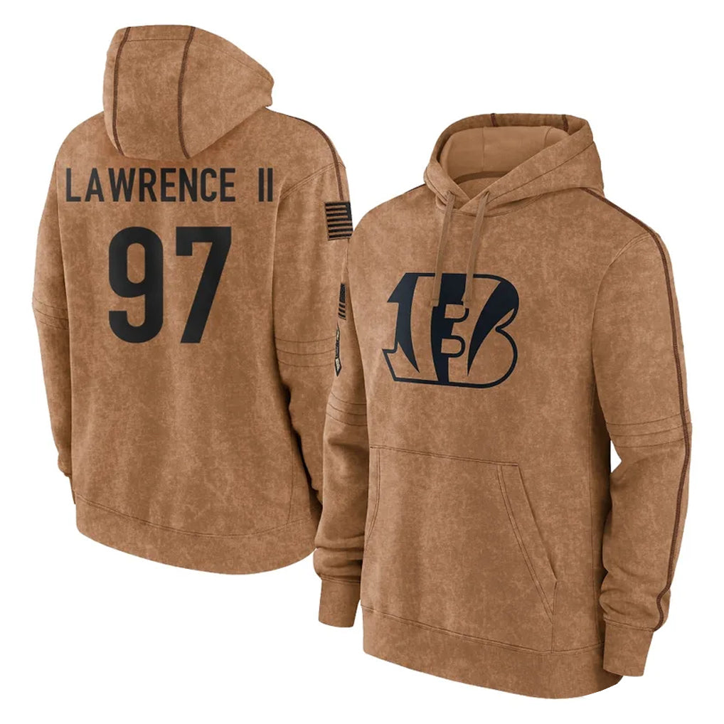 C.Bengals #97 Dexter Lawrence II Player Brown Salute to Service Pullover Hoodie Limited Hdoa Stitched Jerseys