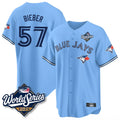 T.Blue Jays #57 Shane Bieber Player Blue 2025 World Series All Hdoa Stitched Jerseys