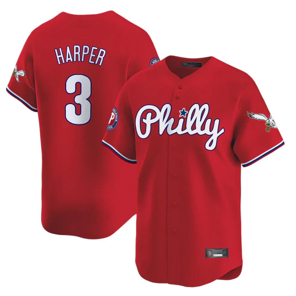 P.Phillies #3 Bryce Harper Player Red Phillies & Eagles Vapor Premier Limited Hdoa Stitched Jerseys