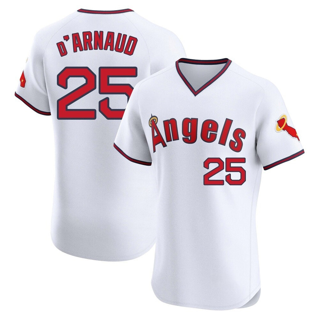 LA.Angels #25 Travis d'Arnaud Player White T-shirt Home Limited Elite Hdoa Stitched Jerseys