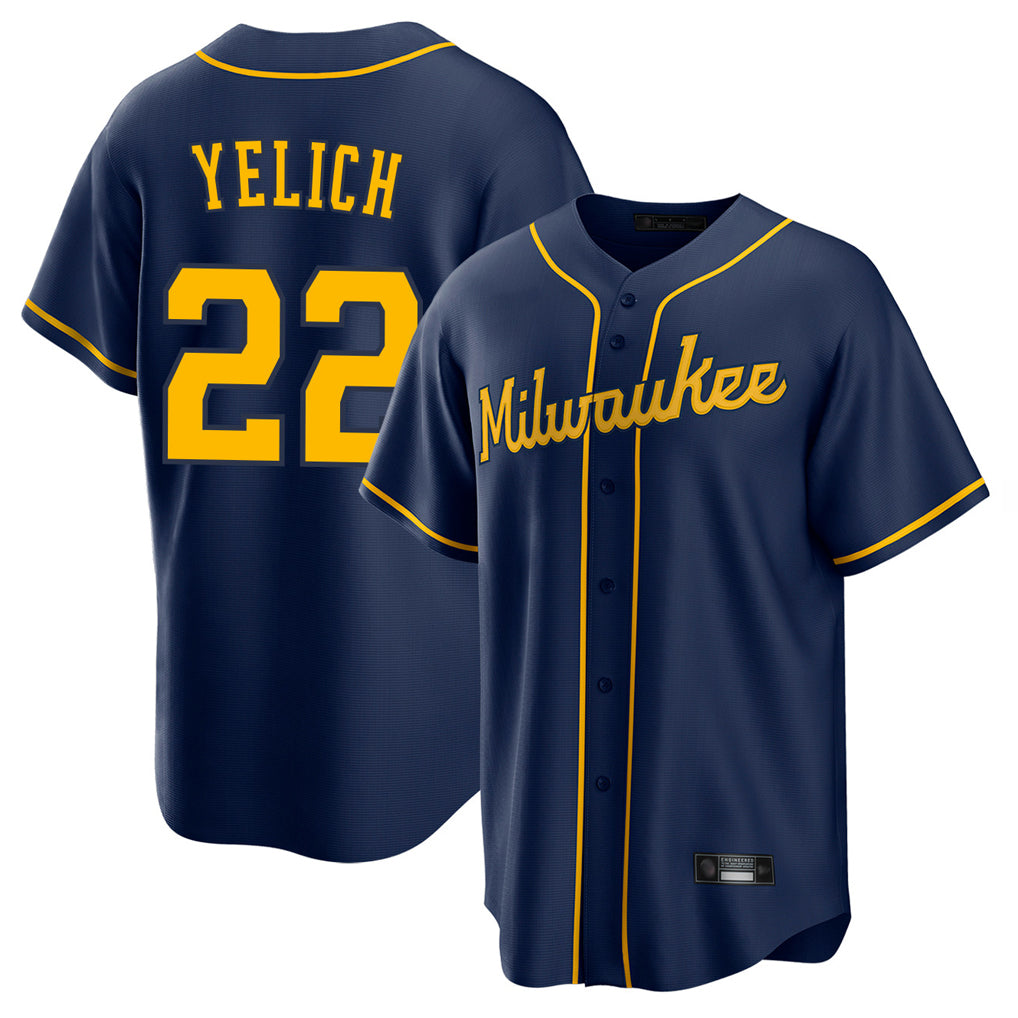 M.Brewers #22 Christian Yelich Player Navy Home Game Hdoa Stitched Jerseys