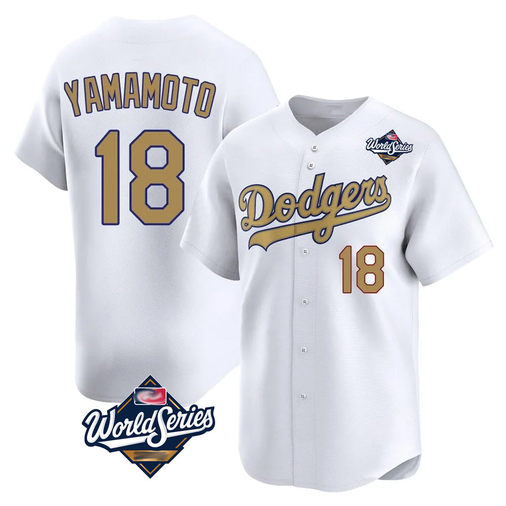 LA.Dodgers #18 Yoshinobu Yamamoto Player Gold World Series Collection Limited Home Hdoa Stitched Jerseys