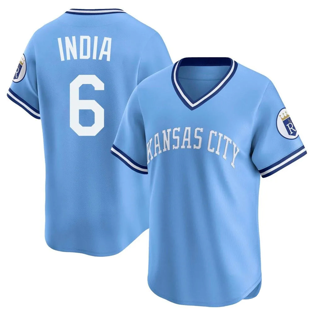 KC.Royals #6 Jonathan India Player Light Blue Limited Throwback Cooperstown Collection T-shirt Hdoa Stitched Jerseys