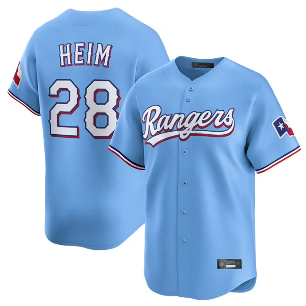 T.Rangers #28 Jonah Heim Player Light Blue Home Limited Hdoa Stitched Jerseys