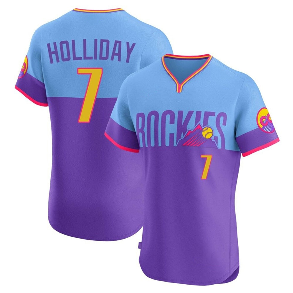 C.Rockies #7 Matt Holliday Player Purple-Light Blue City Connect Limited Elite Home T-shirt Hdoa Stitched Jerseys