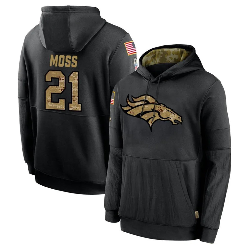 D.Broncos #21 Riley Moss Player Black Salute to Service Pullover Hoodies Limited Hdoa Stitched Jerseys