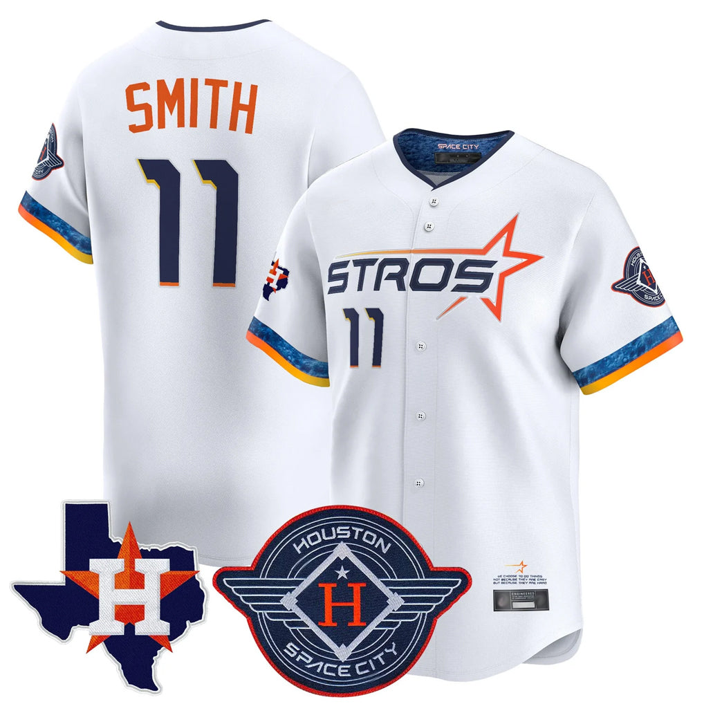 H.Astros #11 Cam Smith Player White City Connect Texas Patch Vapor Premier Limited Home Hdoa Stitched Jerseys