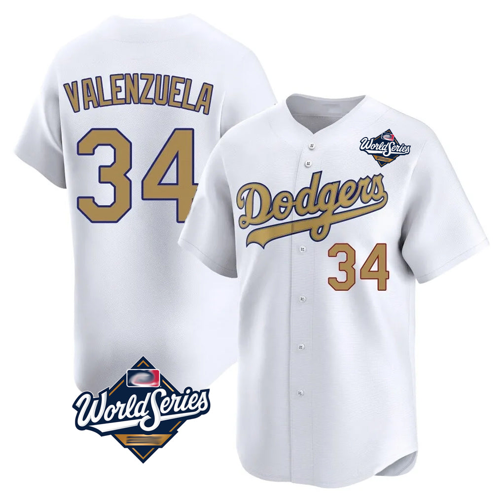LA.Dodgers #34 Fernando Valenzuela Player Gold World Series Collection Limited Home Hdoa Stitched Jerseys