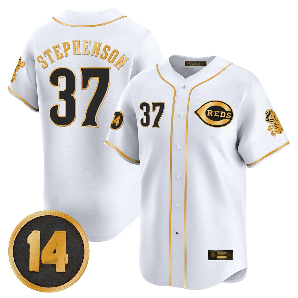 C.Reds #37 Tyler Stephenson Player White-Gold Vapor Premier Limited Home Hdoa Stitched Jerseys
