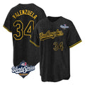 LA.Dodgers #34 Fernando Valenzuela Player Black World Series Snake Skin City Game Home Hdoa Stitched Jerseys