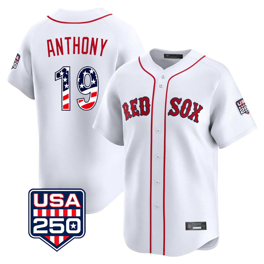 B.Red Sox #19 Roman Anthony Player White USA 250 Fourth of July Limited Home Game Hdoa Stitched Jerseys