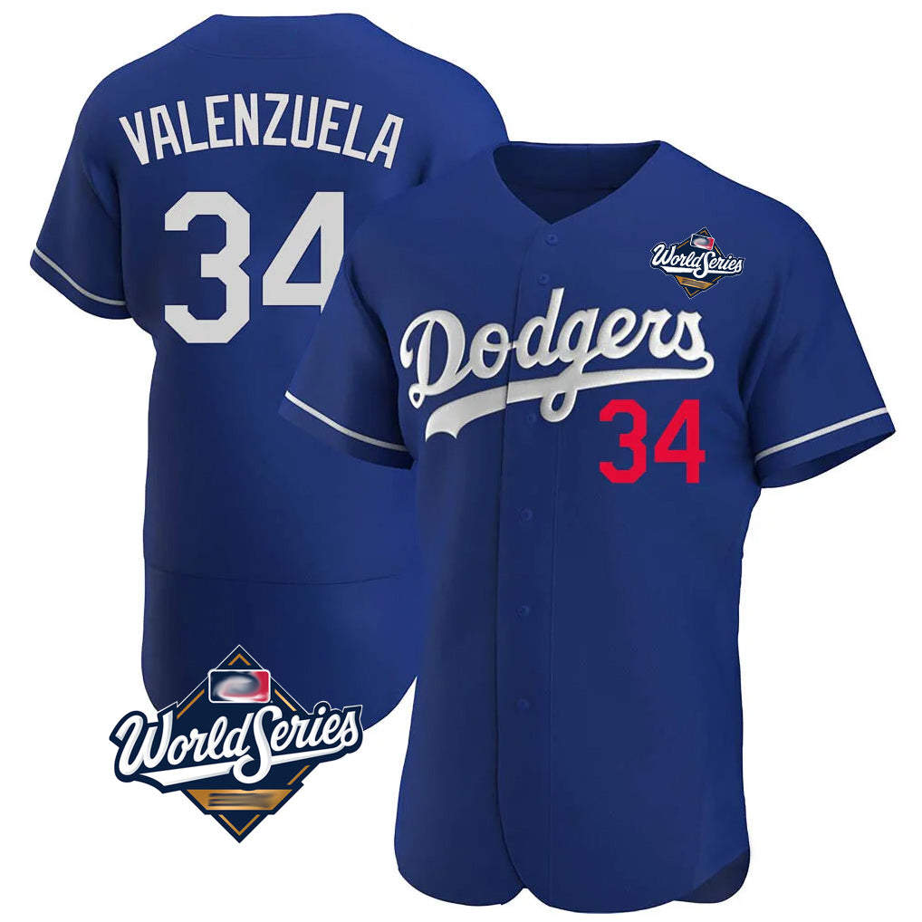 LA.Dodgers #34 Fernando Valenzuela Player Royal World Series Limited Elite Home Hdoa Stitched Jerseys