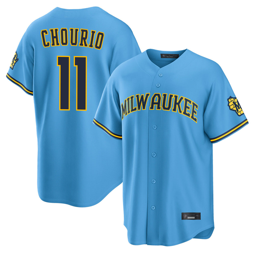 M.Brewers #11 Jackson Chourio Player Light Blue Road Stadium Game Hdoa Stitched Jerseys