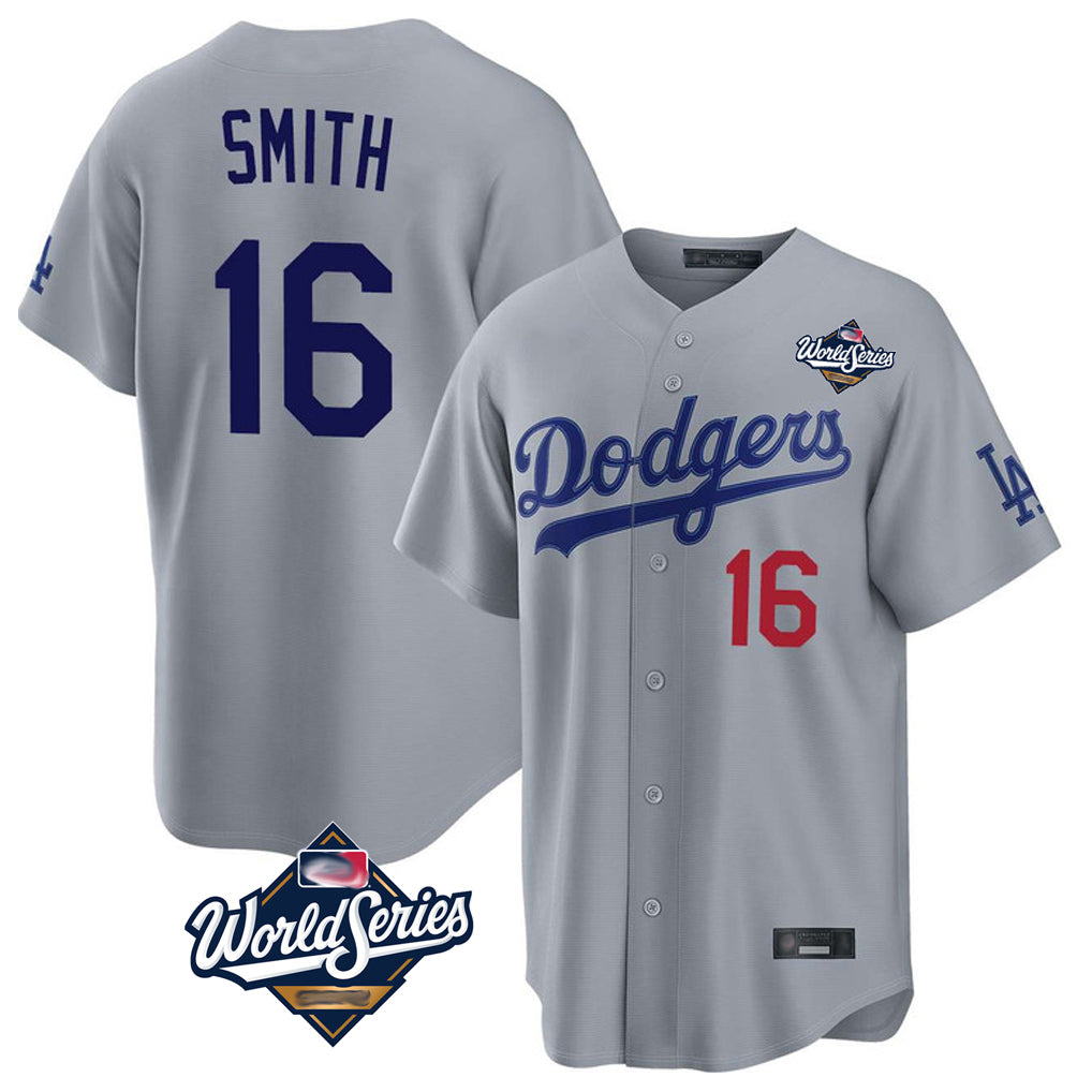 LA.Dodgers #16 Will Smith Player Gray World Series Game Home Hdoa Stitched Jerseys