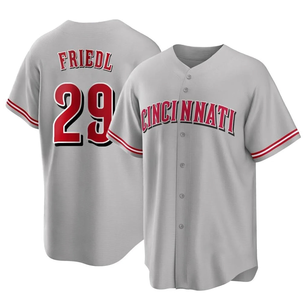 C.Reds #29 TJ Friedl Player Gray Home Game Hdoa Stitched Jerseys