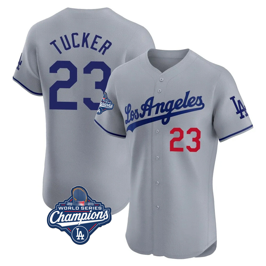 LA.Dodgers #23 Kyle Tucker Player Gray World Series Meet Limited Elite Home Hdoa Stitched Jerseys