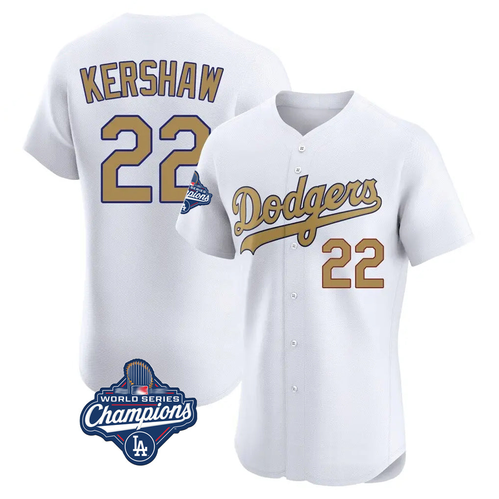 LA.Dodgers #22 Clayton Kershaw Player Gold World Series Meet Limited Elite Home Hdoa Stitched Jerseys