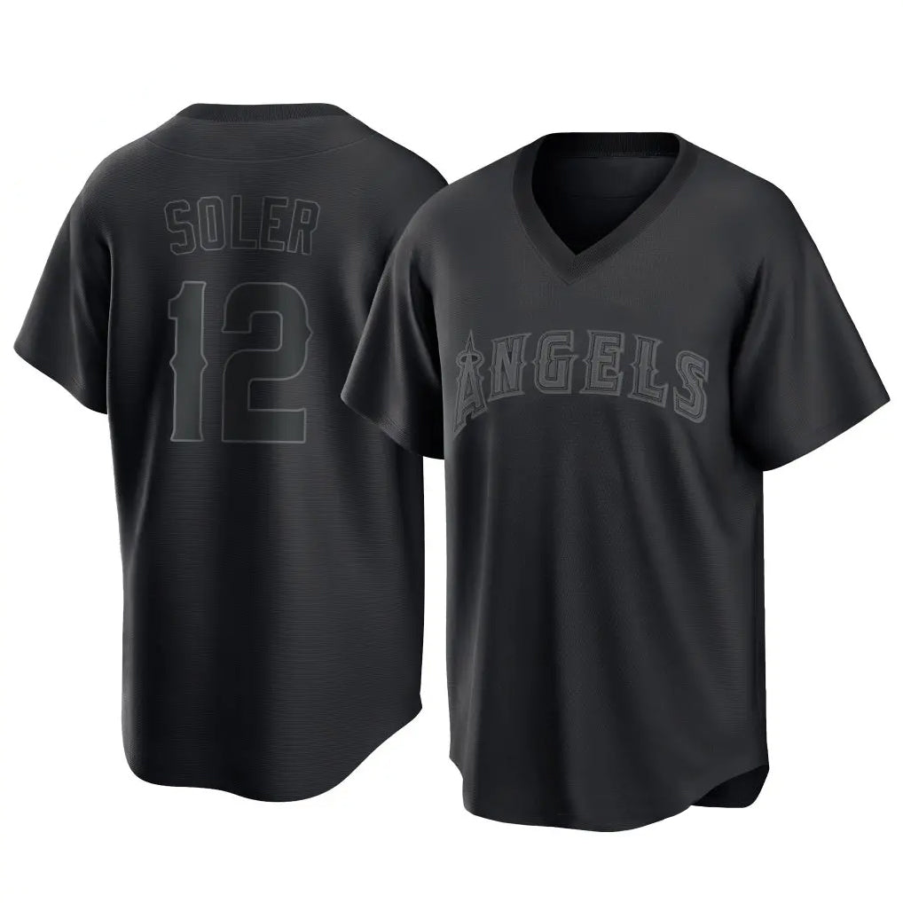 LA.Angels #12 Jorge Soler Player Black Pitch Fashion T-shirt Hdoa Stitched Jerseys