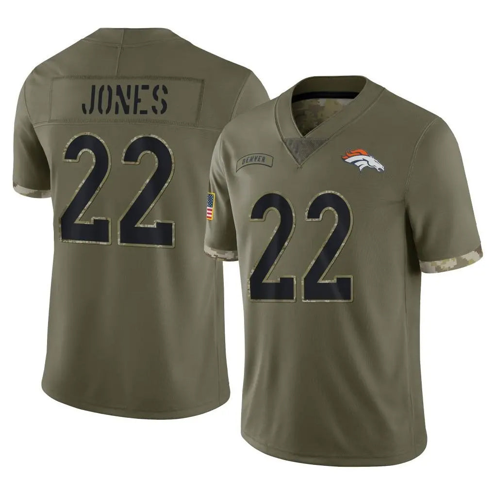D.Broncos #22 Brandon Jones Player Olive Salute To Service Limited Hdoa Stitched Jerseys