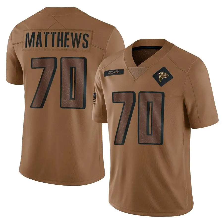 A.Falcons #70 Jake Matthews Player Brown Salute To Service Limited Hdoa Stitched Jerseys