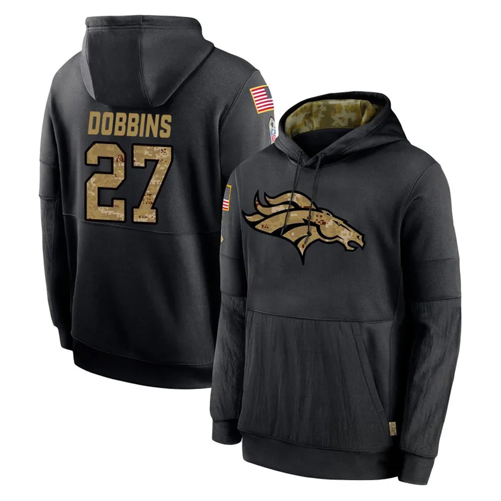 D.Broncos #27 J.K. Dobbins Player Black Salute to Service Pullover Hoodies Limited Hdoa Stitched Jerseys