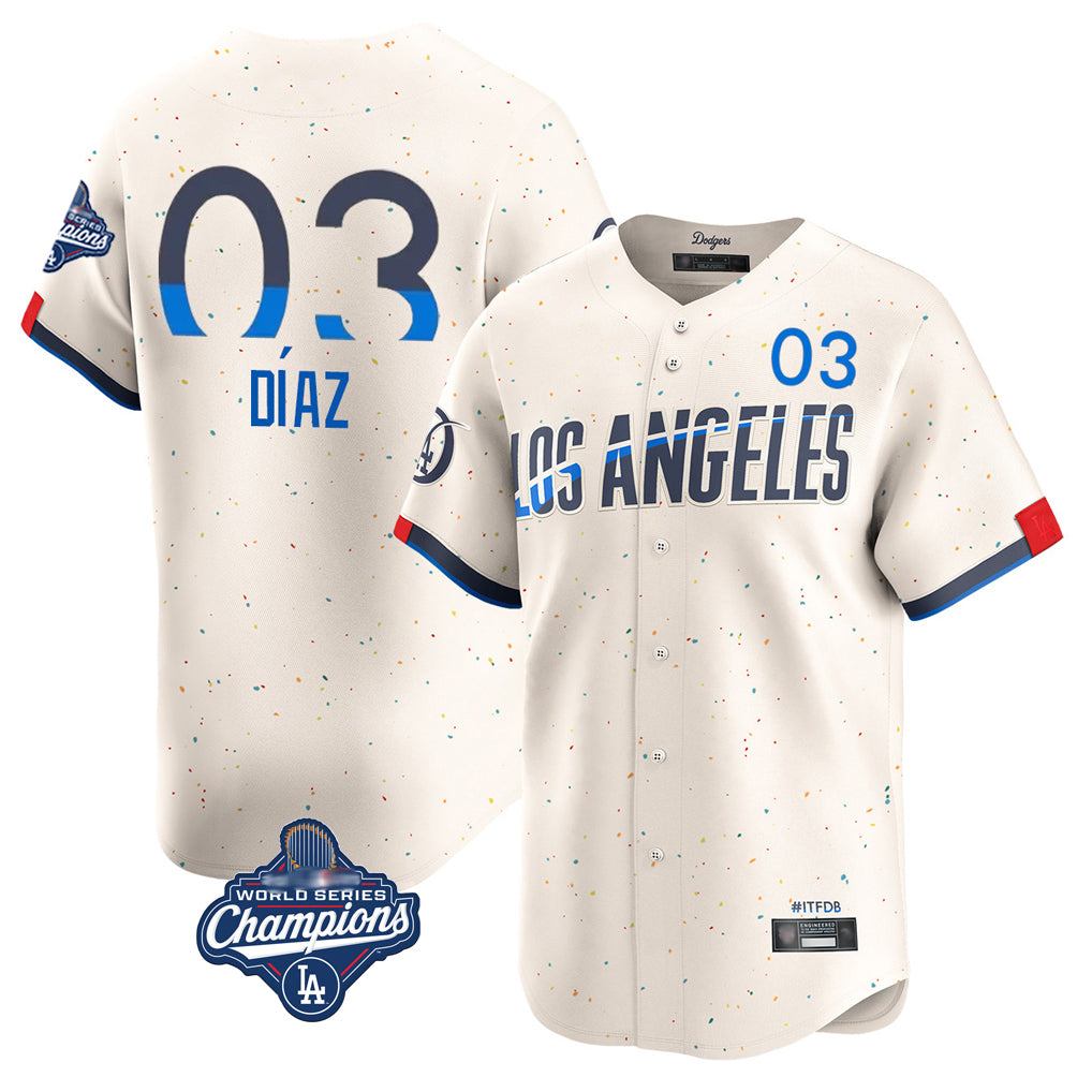 LA.Dodgers #3 Edwin D¨ªaz Player Cream World Series Meet City Connect Limited Home Hdoa Stitched Jerseys