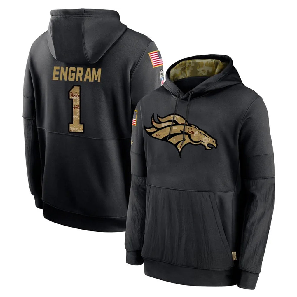 D.Broncos #1 Evan Engram Player Black Salute to Service Pullover Hoodies Limited Hdoa Stitched Jerseys