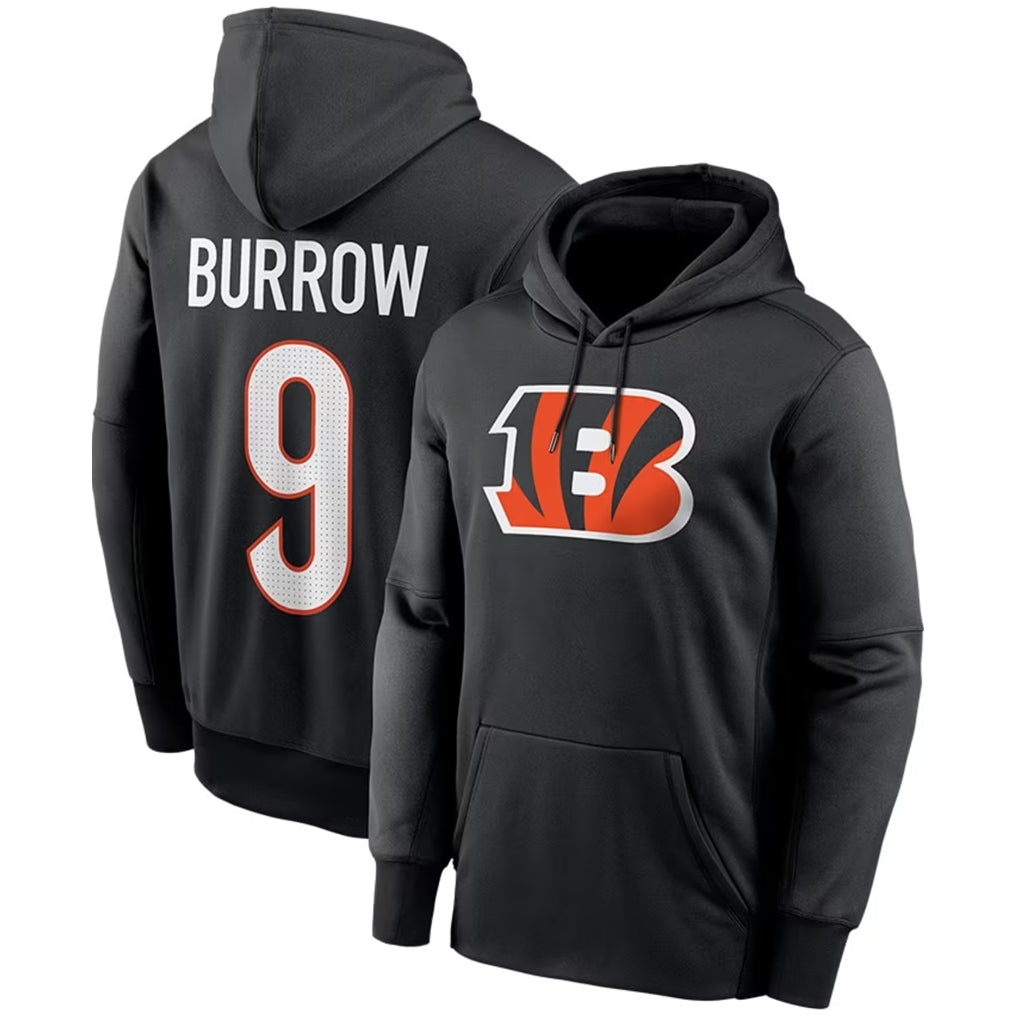 C.Bengals #9 Joe Burrow Player Black Salute to Service Pullover Hoodies Game Hdoa Stitched Jerseys