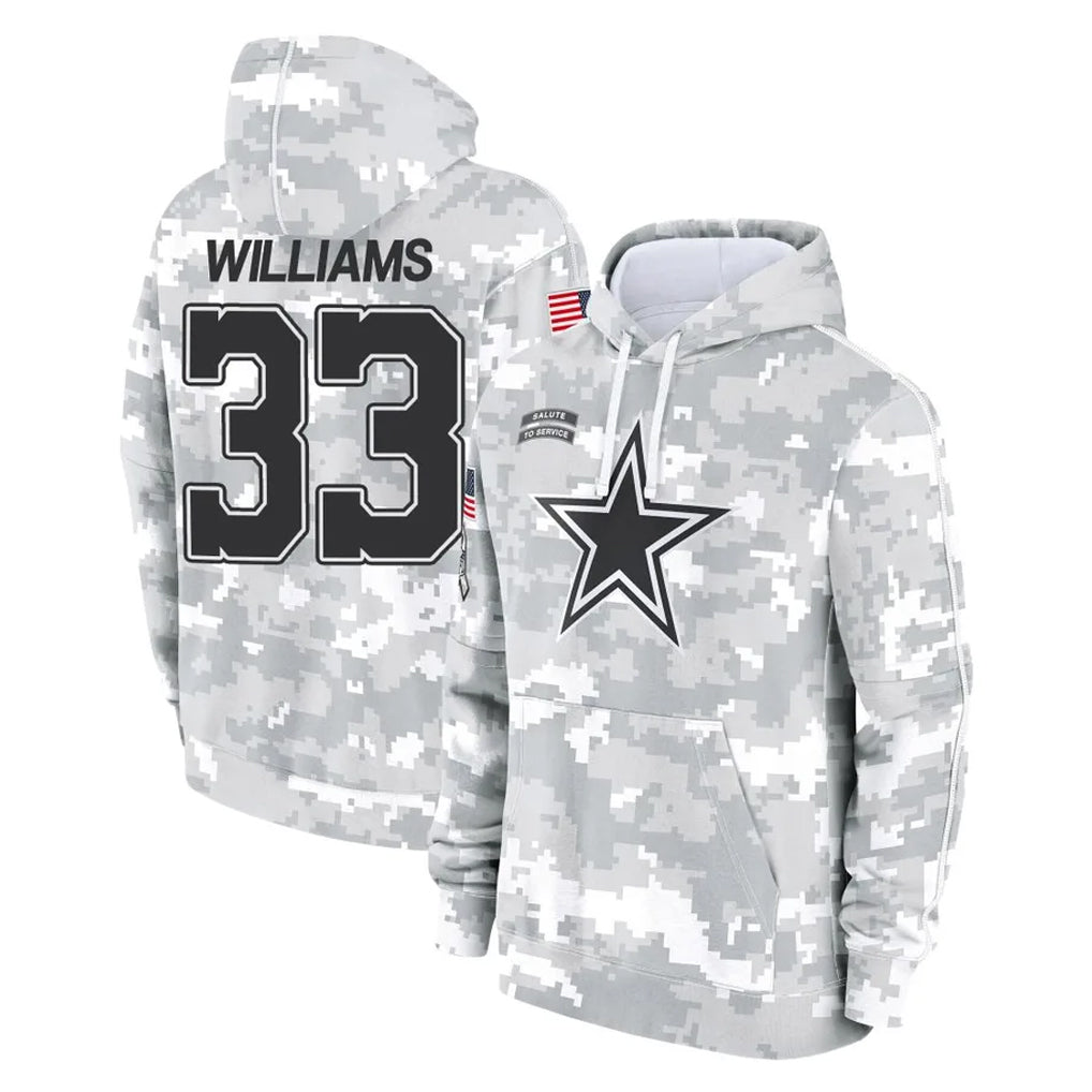 D.Cowboys #33 Javonte Williams Player Arctic Camo Salute to Service Hoodies Limited Game Hdoa Stitched Jerseys