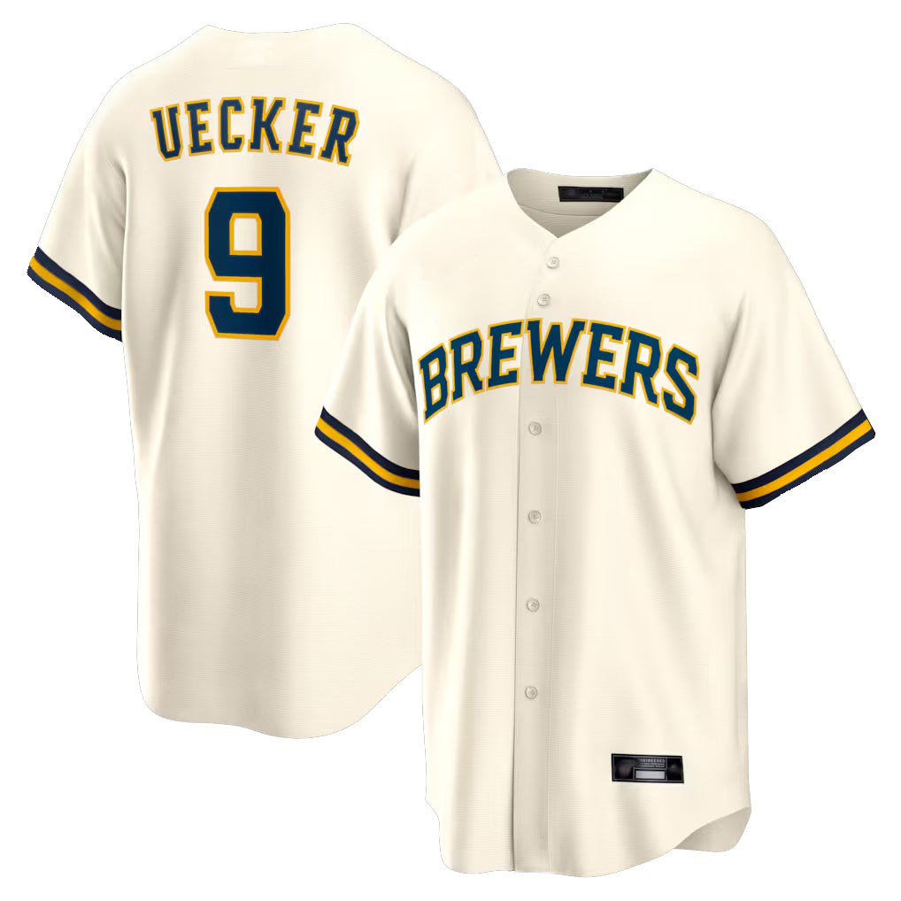 M.Brewers #9 Bob Uecker Player Cream Home Game Hdoa Stitched Jerseys