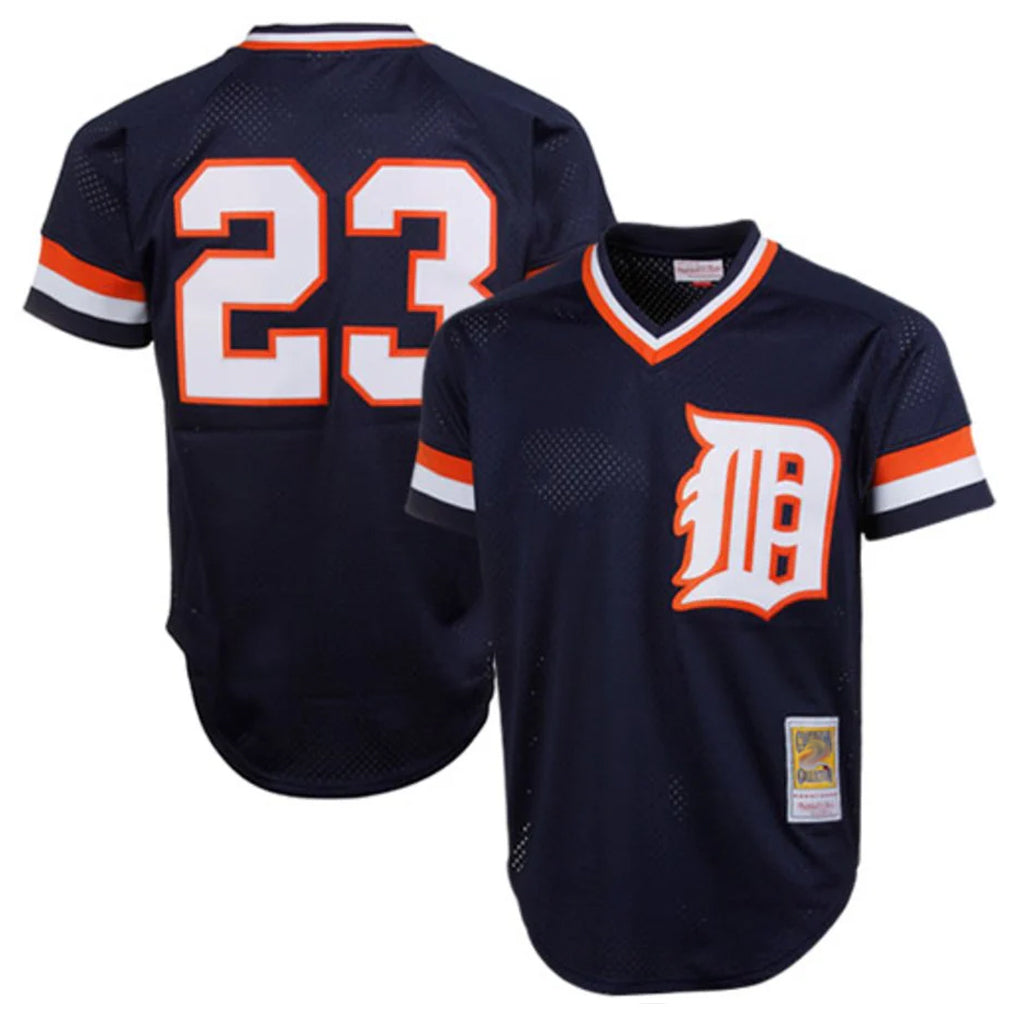 D.Tigers #23 Kirk Gibson Player Navy Mitchell & Ness 1984 Mesh Batting Practice  T-shirt Hdoa Stitched Jerseys