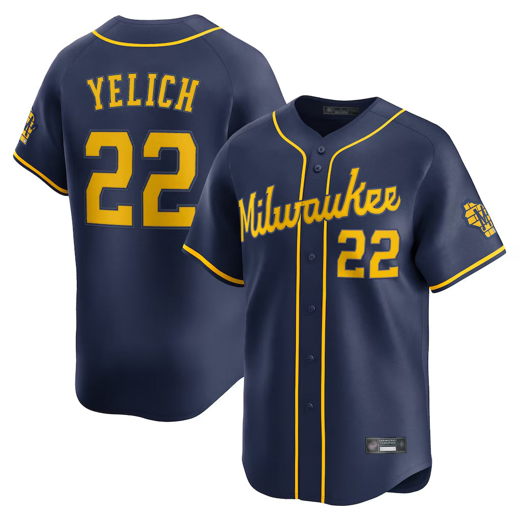 M.Brewers #22 Christian Yelich Player Navy Home Limited Hdoa Stitched Jerseys