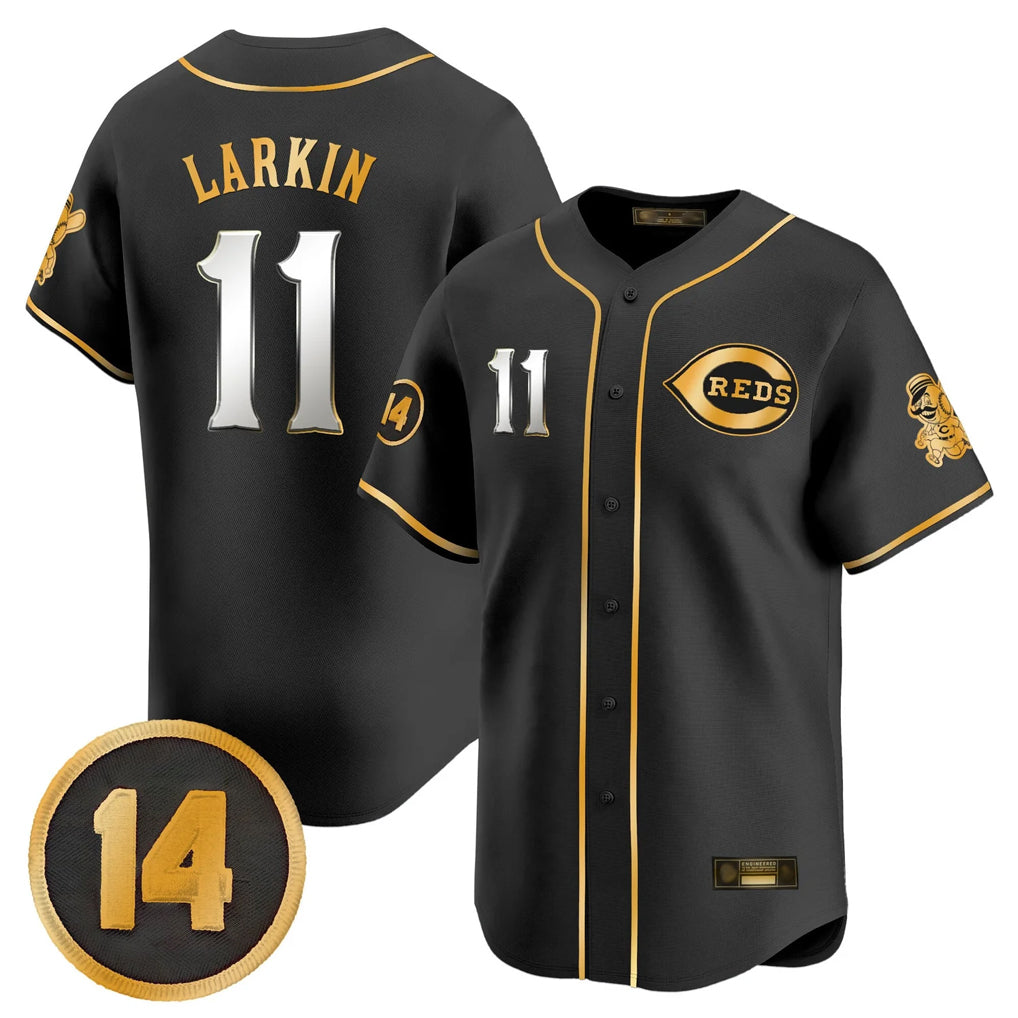 C.Reds #11 Barry Larkin Player Black-Gold Vapor Premier Limited Home Hdoa Stitched Jerseys