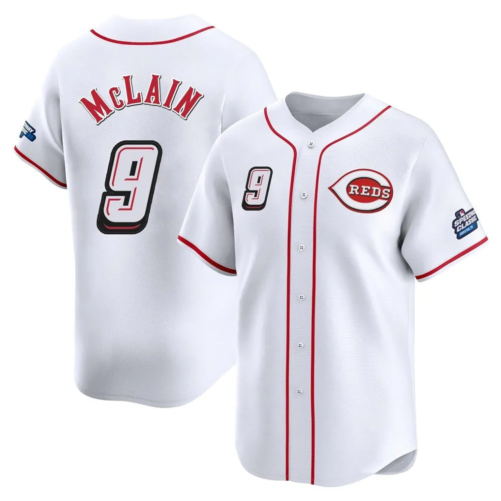 C.Reds #9 Matt McLain Player White Speedway Classic Home Limited Hdoa Stitched Jerseys