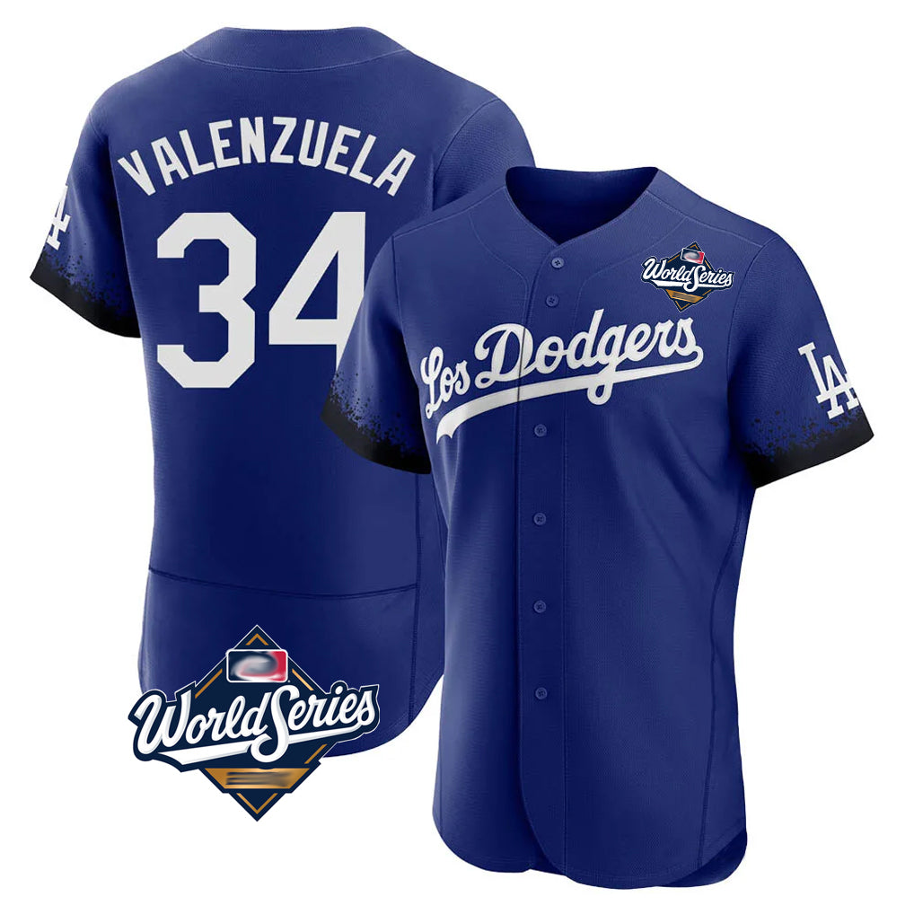 LA.Dodgers #34 Fernando Valenzuela Player Royal World Series City Connect Elite Home Hdoa Stitched Jerseys